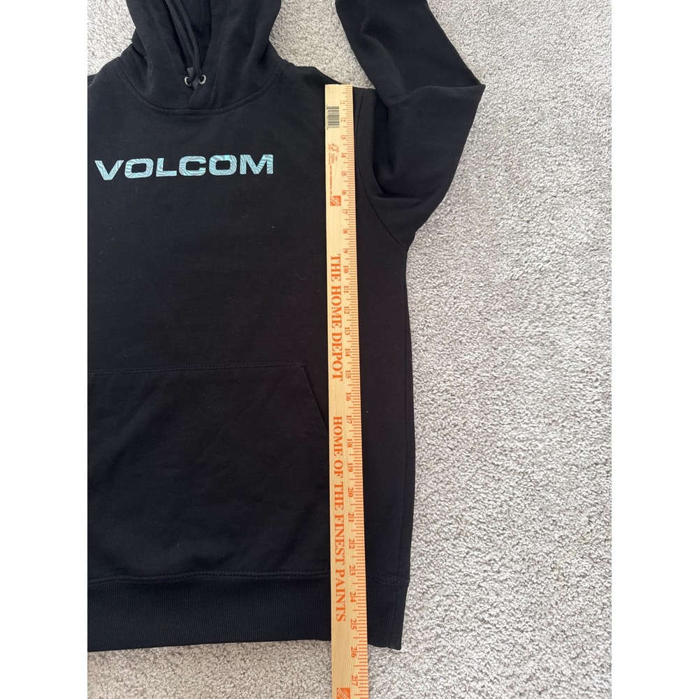 Volcom Mens Small Black Teal Logo Graphic Sleeve Pullover Hoodie Sweatshirt - Picture 6 of 7